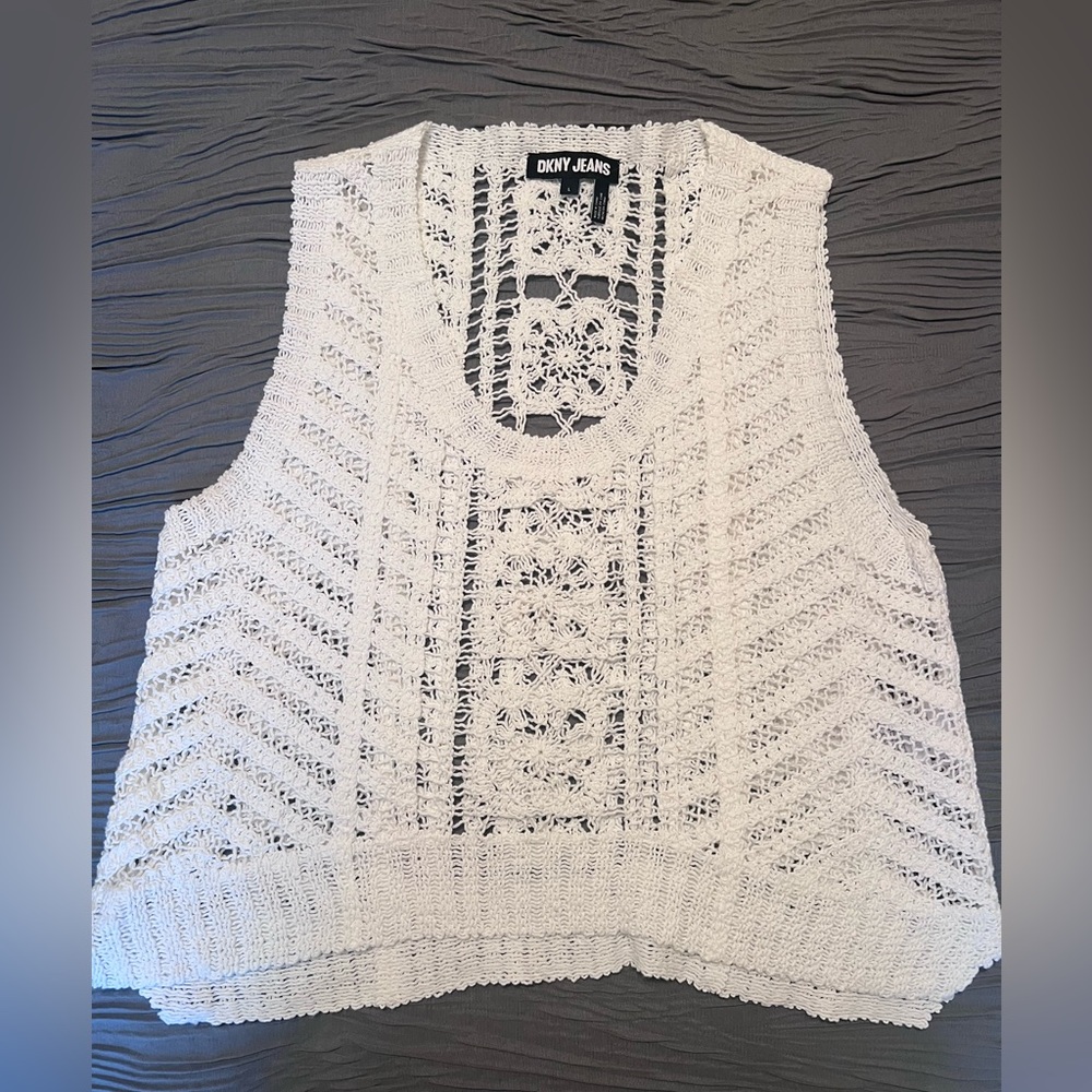 DKNY sleeveless see thru knit top